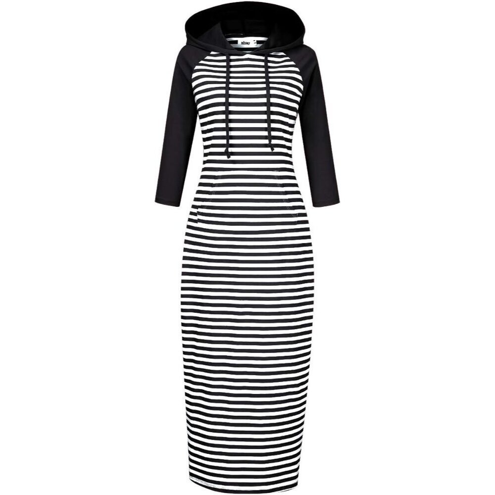 Women's Cotton Spandex Maxi Hoodie Dress Casual Long Sleeve Pocket